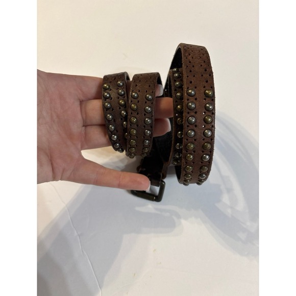 Brown Leather LIE BES KIND Berlin Studded Skinny Leather Belt